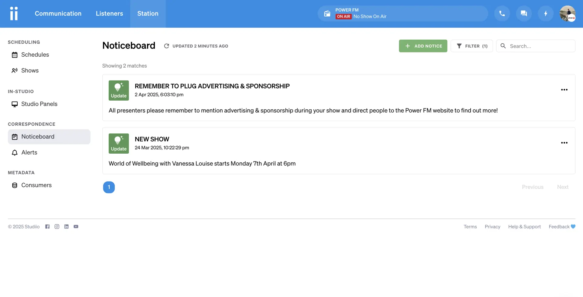 Manage notices