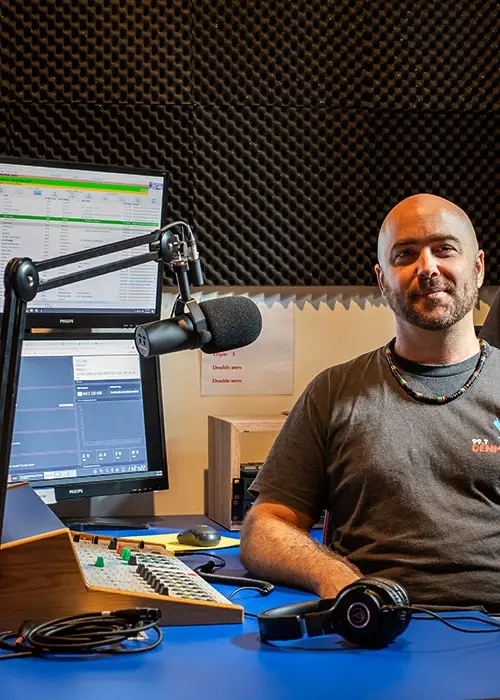 107.3 HFM's radio studio using Studiio's studio panel interface